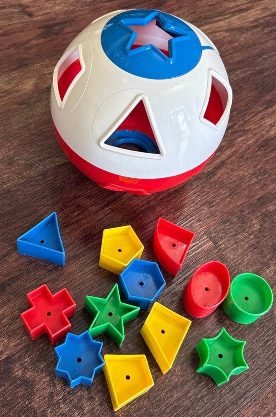 Vintage A-One Ltd Plastic Red White Shape Sorter Ball 80s 90s Educational Toy